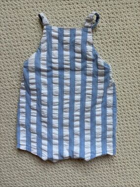 Blue and White Striped Seersucker Sleeveless Romper Thimble Collection Blackbear